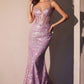 Vestido Bordado con Corte Sirena con Tirantes y Escote de Corazón, Color Lavender