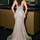 Vestido Corte Sirena de Tul con Cuentas de Cristal, Color Silver Nude