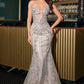 Vestido Corte Sirena de Tul con Cuentas de Cristal, Color Silver Nude
