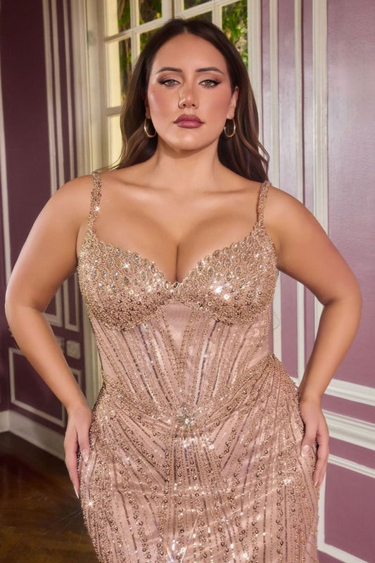Vestido Curvy Corte de Sirena de Encaje con Cuentas sin Tirantes (Varios Colores)
