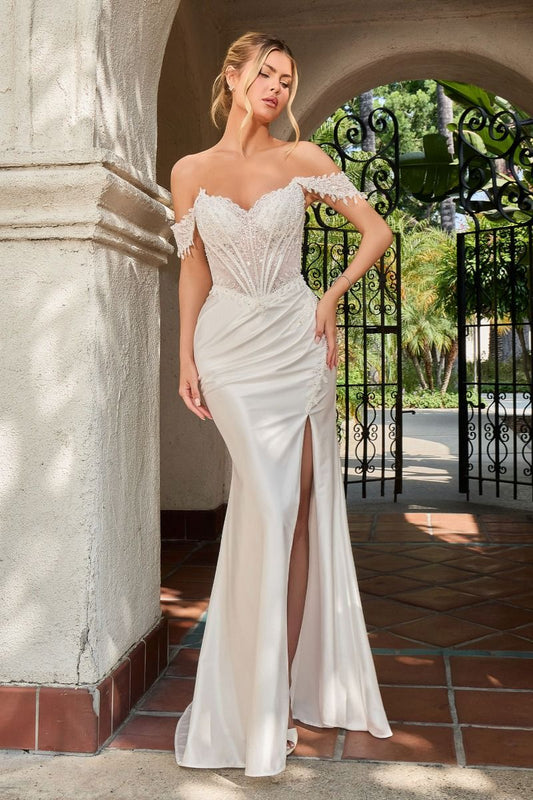 Vestido de Novia Entallado, con Escote Corazón, Tirantes Desmontables y Elaborados Adornos de Cristales y Pedrería, Color Off White