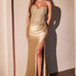 Vestido de Satén con Glitter  y Detalles de Encaje con Abertura (Varios Colores)