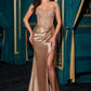 Vestido de Satén con Glitter  y Detalles de Encaje con Abertura (Varios Colores)