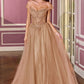 Vestido de Gala Escote con Hombros Descubiertos, Tirantes de Tul Drapeado y Corpiño Completamente Adornado (Varios Colores)
