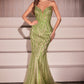 Vestido Corte Sirena Decorado sin Tirantes. (Varios Colores)