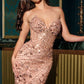 Vestido Bordado con Cuentas y Lentejuelas con Corpiño tipo Corsé con Cordones, Colores Rose Gold y Silver Nude