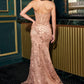 Vestido Bordado con Cuentas y Lentejuelas con Corpiño tipo Corsé con Cordones, Colores Rose Gold y Silver Nude