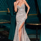 Vestido Bordado con Cuentas y Lentejuelas con Corpiño tipo Corsé con Cordones, Colores Rose Gold y Silver Nude