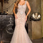 Vestido Corte Sirena con Escote Redondo y Tirantes Gruesos de Tul con Aplicaciones de Cristales, Color Silver Nude