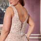 Vestido Curvy Corte Sirena, con Escote Redondo, Tirantes Gruesos de Tul Con Aplicaciones de Cuentas, Color  Silver Nude