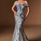 Vestido de Jacquard Metalizado, Corte Sirena, Hombros Descubiertos
