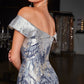 Vestido de Jacquard Metalizado, Corte Sirena, Hombros Descubiertos