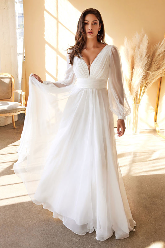 Vestido de novia de manga larga de chifón
