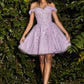Vestido Corto al Hombro con Apliques de Encaje y Florales (Varios Colores)
