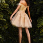 Vestido Corto al Hombro con Apliques de Encaje y Florales (Varios Colores)