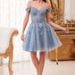 Vestido Corto al Hombro con Apliques de Encaje y Florales (Varios Colores)