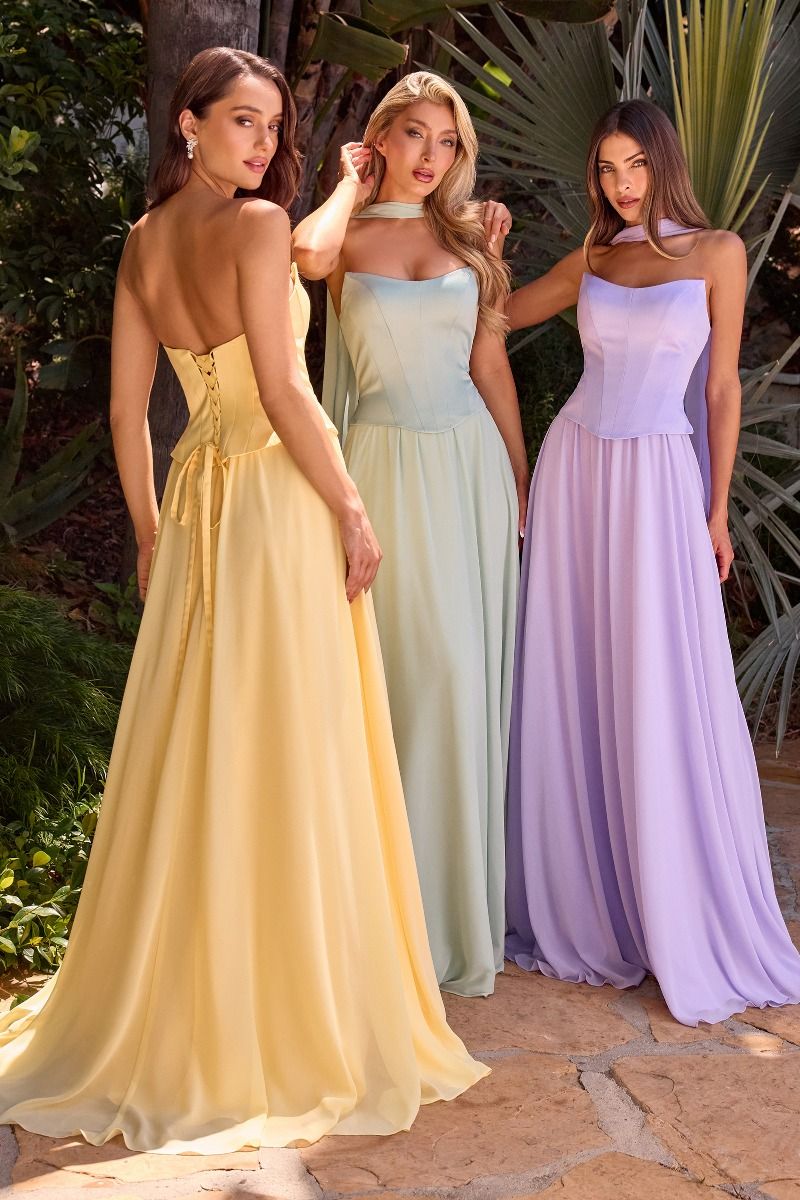 Vestido en Corte A con Corpiño Tipo Corse y Falda Vaporosa, incluye Pashmina (Varios Colores)
