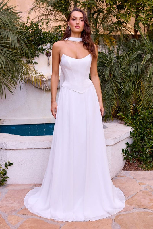 Vestido de Novia Corte en A con Escote Redondo, Color Off White