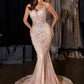 Vestido Corte Sirena con Tirantes, Detalles con Cristales y Pedrería, con Falda Desmontable, Color  Champagne Gold