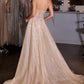 Vestido Corte Sirena con Tirantes, Detalles con Cristales y Pedrería, con Falda Desmontable, Color  Champagne Gold
