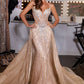 Vestido Corte Sirena con Tirantes, Detalles con Cristales y Pedrería, con Falda Desmontable, Color  Champagne Gold