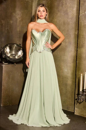 Vestido Corte A, Escote Corazón y Detalles de Cristales (Varios Colores)