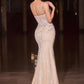 Vestido Entallado de Tul con Escote Pronunciado, Aplicaciones de Cuentas de Cristal y Lentejuelas, Color Iridescent-Nude