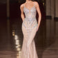 Vestido Entallado de Tul con Escote Pronunciado, Aplicaciones de Cuentas de Cristal y Lentejuelas, Color Iridescent-Nude