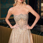 Vestido en Corte A de Tul con Aplicaciones de Cuentas y Cristales, Color Gold y Mauve