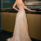 Vestido en Corte A de Tul con Aplicaciones de Cuentas y Cristales, Color Gold y Mauve