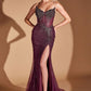 Vestido Ajustado Sin Tirantes con Escote en V, Bordado con Cuentas y Lentejuelas (Varios Colores)