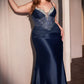 Vestido de Satén Elástico con Adornos Mini Cristales en el Busto Curvy (Dos Colores)