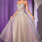 Vestido en Línea A de Tul con Decoraciones de Cristales.(Varios Colores)