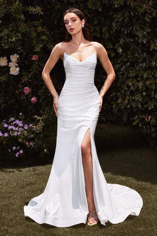 Vestido de Novia de Satén Elástico Sin Tirantes.