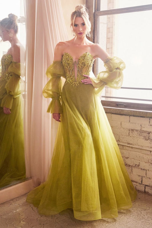 Vestido sin Tirantes y Mangas Desmontables Color Greenery.