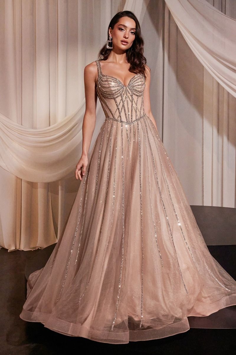 Vestido de Tul a Capas con Decoraciones Color ROSE CHAMPAGNE