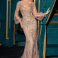 Vestido corte Sirena de Tul Brillante con Manga Larga Ttransparente y Escote en V (Varios Colores)