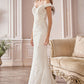 Vestido de Novia orte Sirena con Hombros descubiertos Color Offe White.