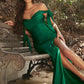Vestido de dama de honor corte ajustado de tela elástica con un escote sostenido por largos lazos Color Cyan y Emerald.
