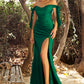 Vestido de dama de honor corte ajustado de tela elástica con un escote sostenido por largos lazos Color Cyan y Emerald.