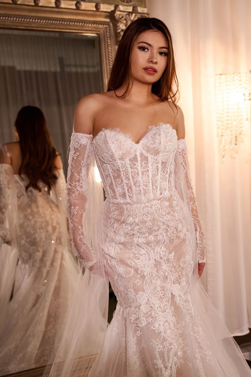 Vestido de Novia  Corte Sirena de Encaje con Mangas.