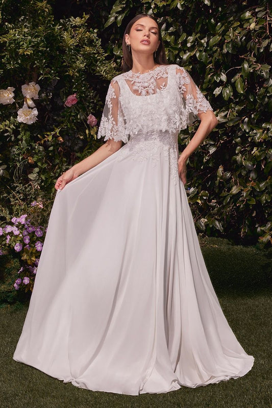 Vestido de Novia de Chifón con Capa Desmontable.