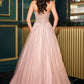 Vestido de Fiesta en corte A de Tul con Escote Bordado con Cuentas y Cristales (varios Colores)