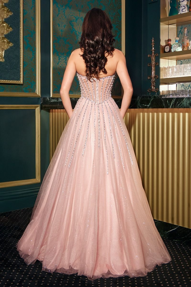 Vestido de Fiesta en corte A de Tul con Escote Bordado con Cuentas y Cristales (varios Colores)