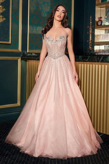 Vestido de Fiesta en corte A de Tul con Escote Bordado con Cuentas y Cristales (varios Colores)