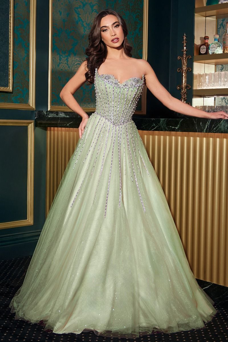 Vestido de Fiesta en corte A de Tul con Escote Bordado con Cuentas y Cristales (varios Colores)