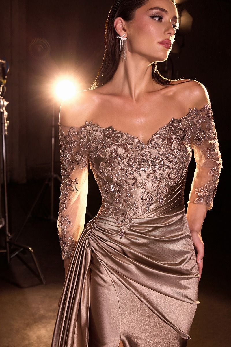 Vestido Corte Recto Escote de hombros descubiertos, mangas tres cuartos y espalda cerrada (Varios Colores)