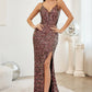 Vestido Ajustado de Lentejuelas con Aberturas Color Negro y Multicolor