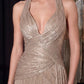 Vestido en Corte A, con Escote Halter con Detalles de Drapeado, Color Rose Gold