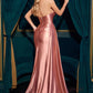 Vestido de Satén con Escote en V sin Tirantes, (Varios Colores)